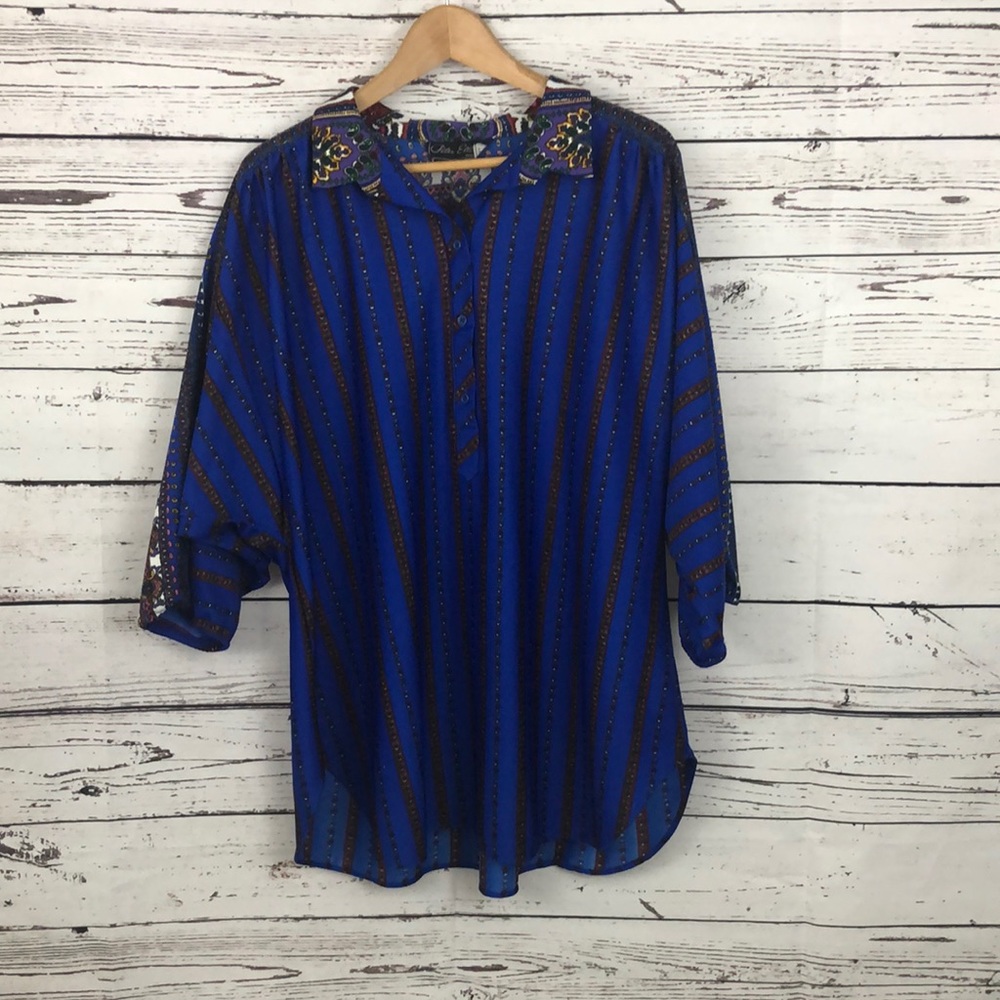 NWOT Peter Elliot blue sequence shirt